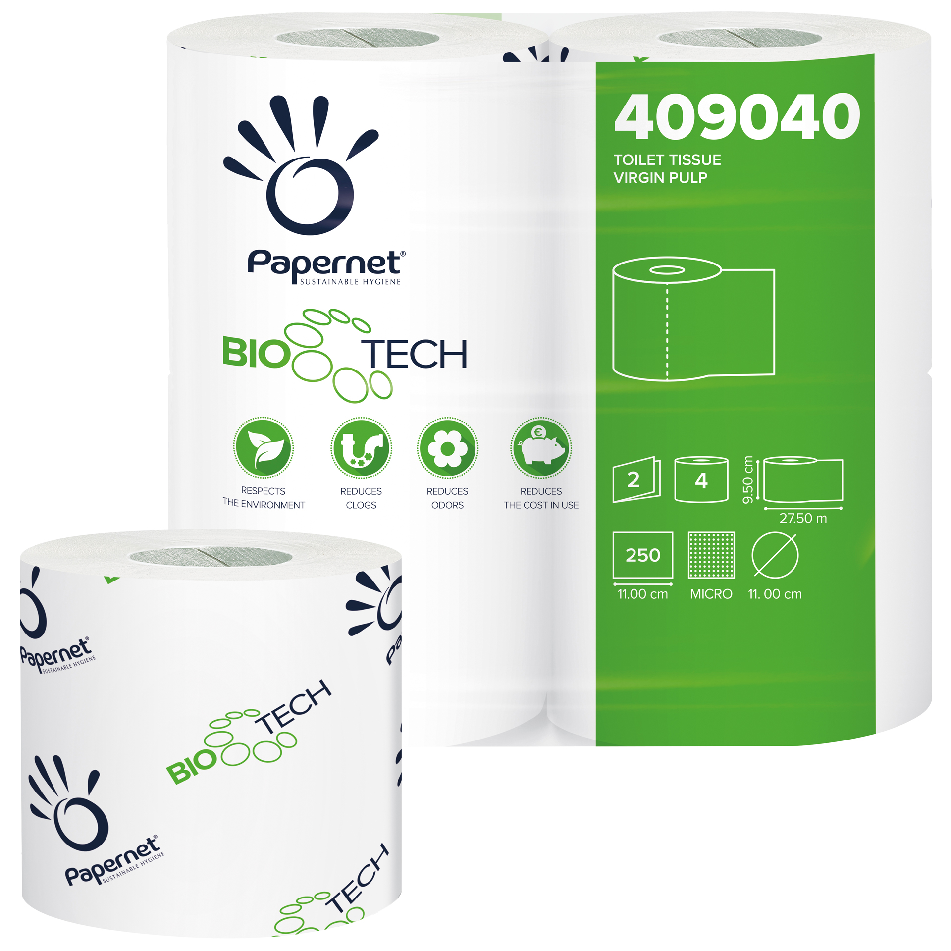Papernet Selbstauflösendes Toilettenpapier Bio Tech 2-lagig 4 Rollen