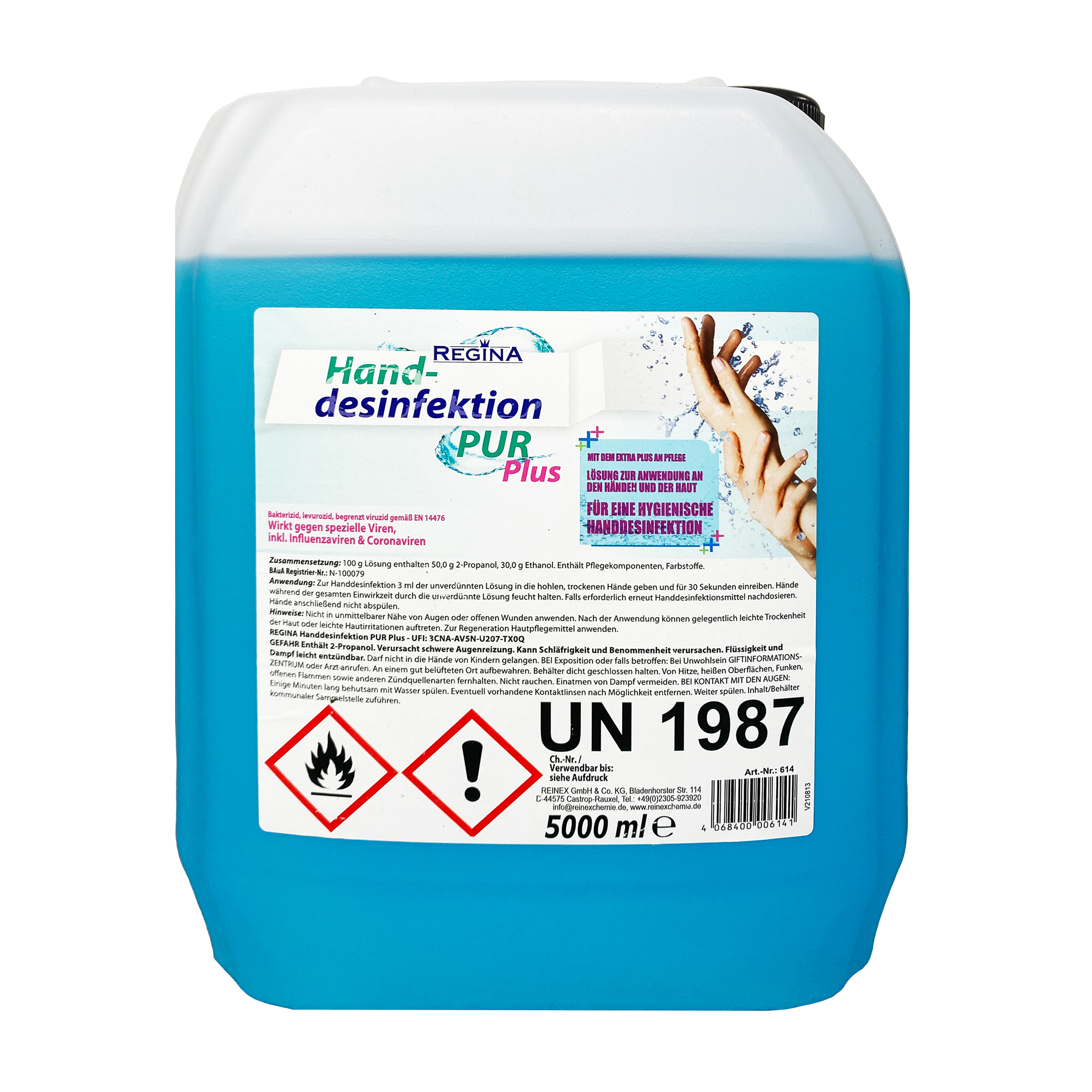 Regina - Handdesinfektion Pur zur hygienischen Haut- & Händedesinfektion- 5 Liter